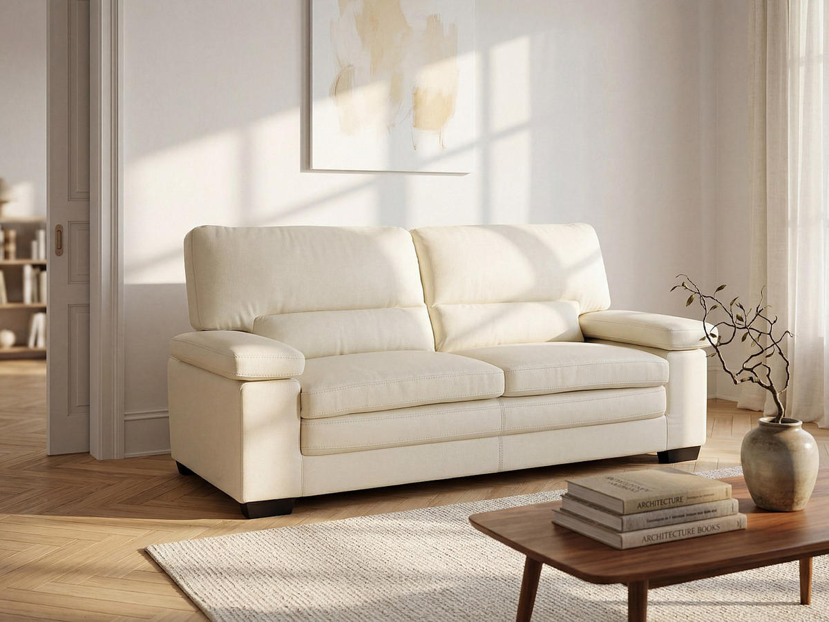 SOFA - 3 Personen - leder - elfenbeinfarben Mimas - Weiß, Leder (210/97/89cm) - Vente-Unique