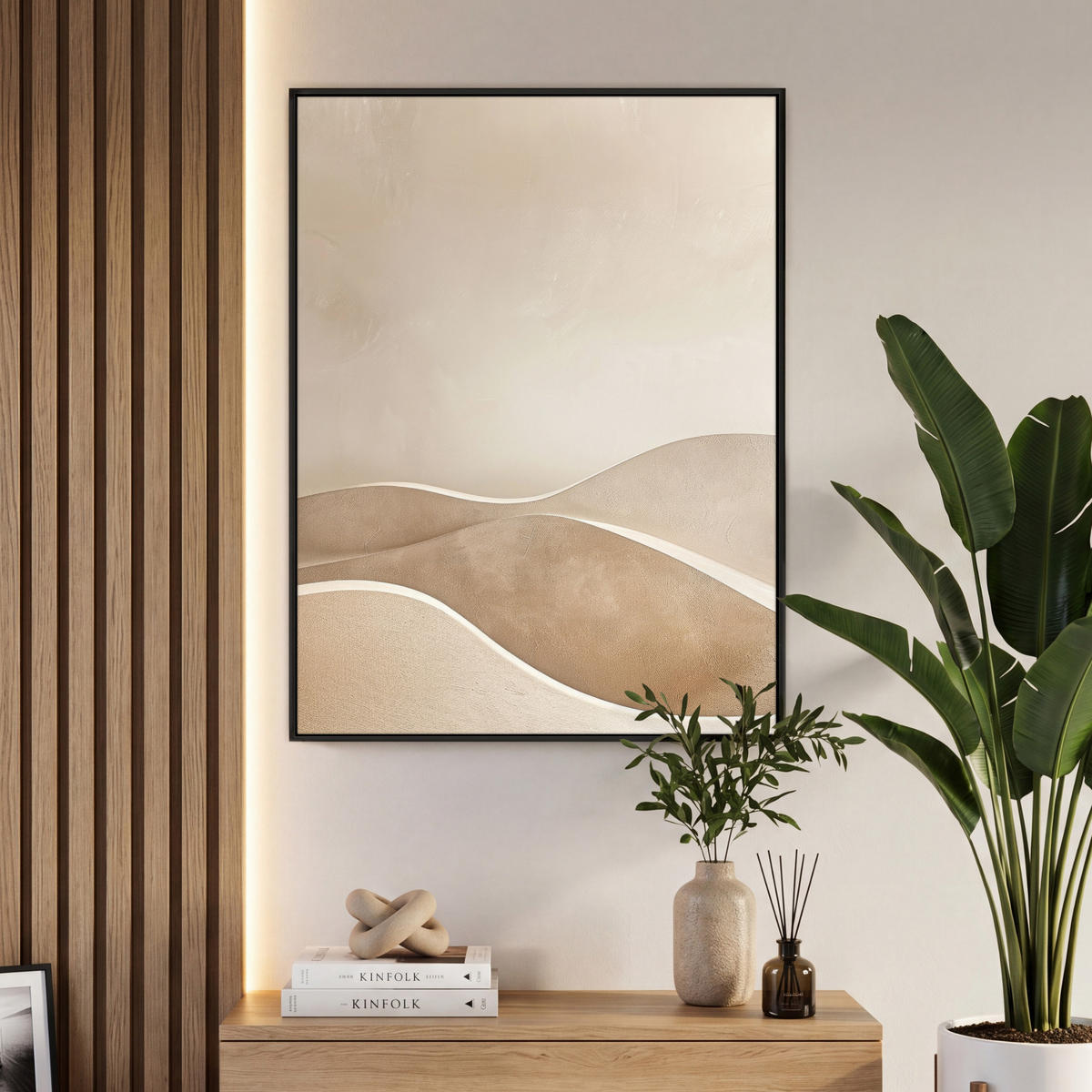 LEINWAND Bilder mit Rahmen - Beige - Natur - Abstrakt - Modern - 70x100 - Beige, Textil (70/100cm) - MuchoWow
