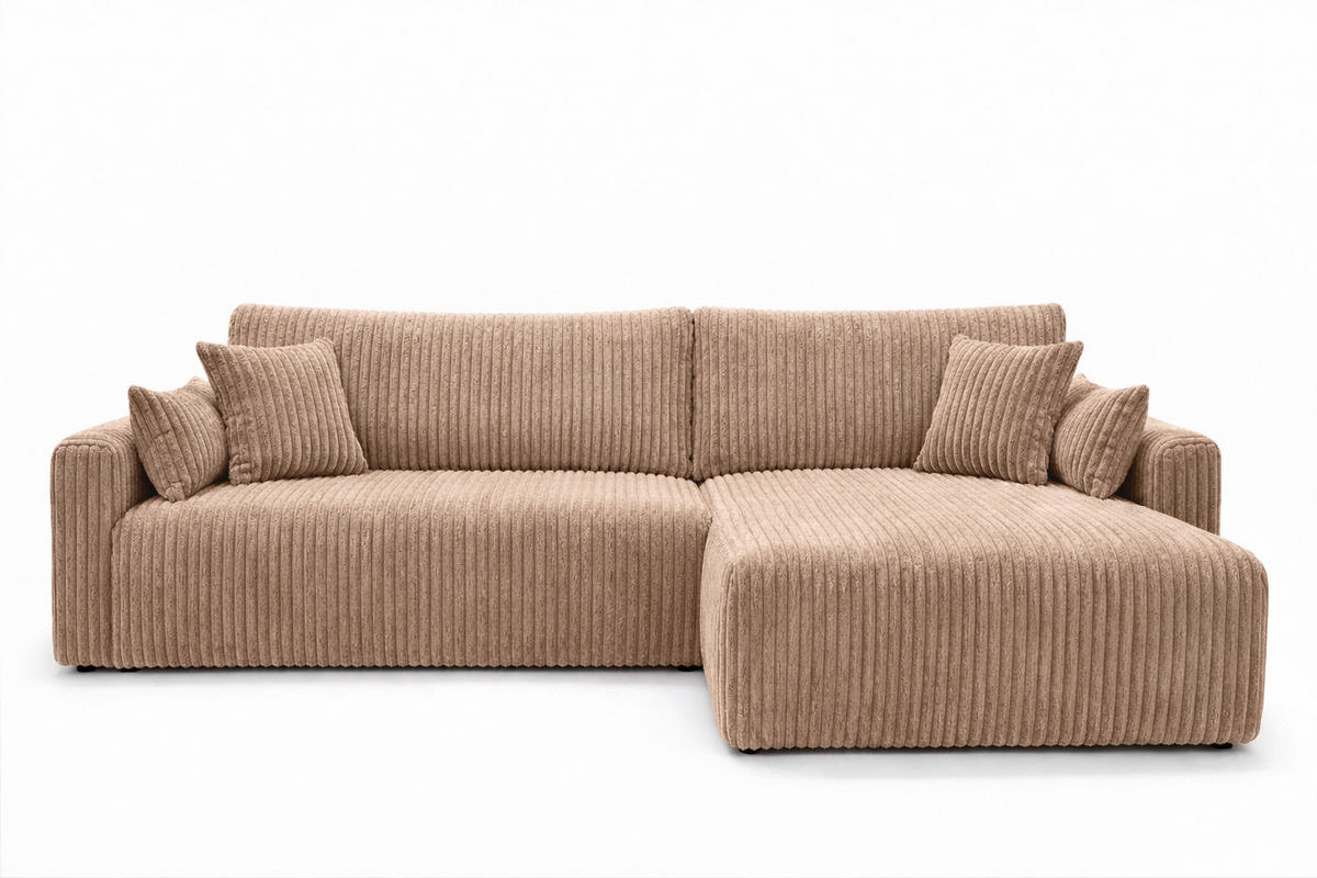 ECKSOFA Mit Schlaffunktion, Cordstoff Tilia, Braun, Rechts, JAPANDI - Braun, Holz (262/145cm) - Kaiser Möbel