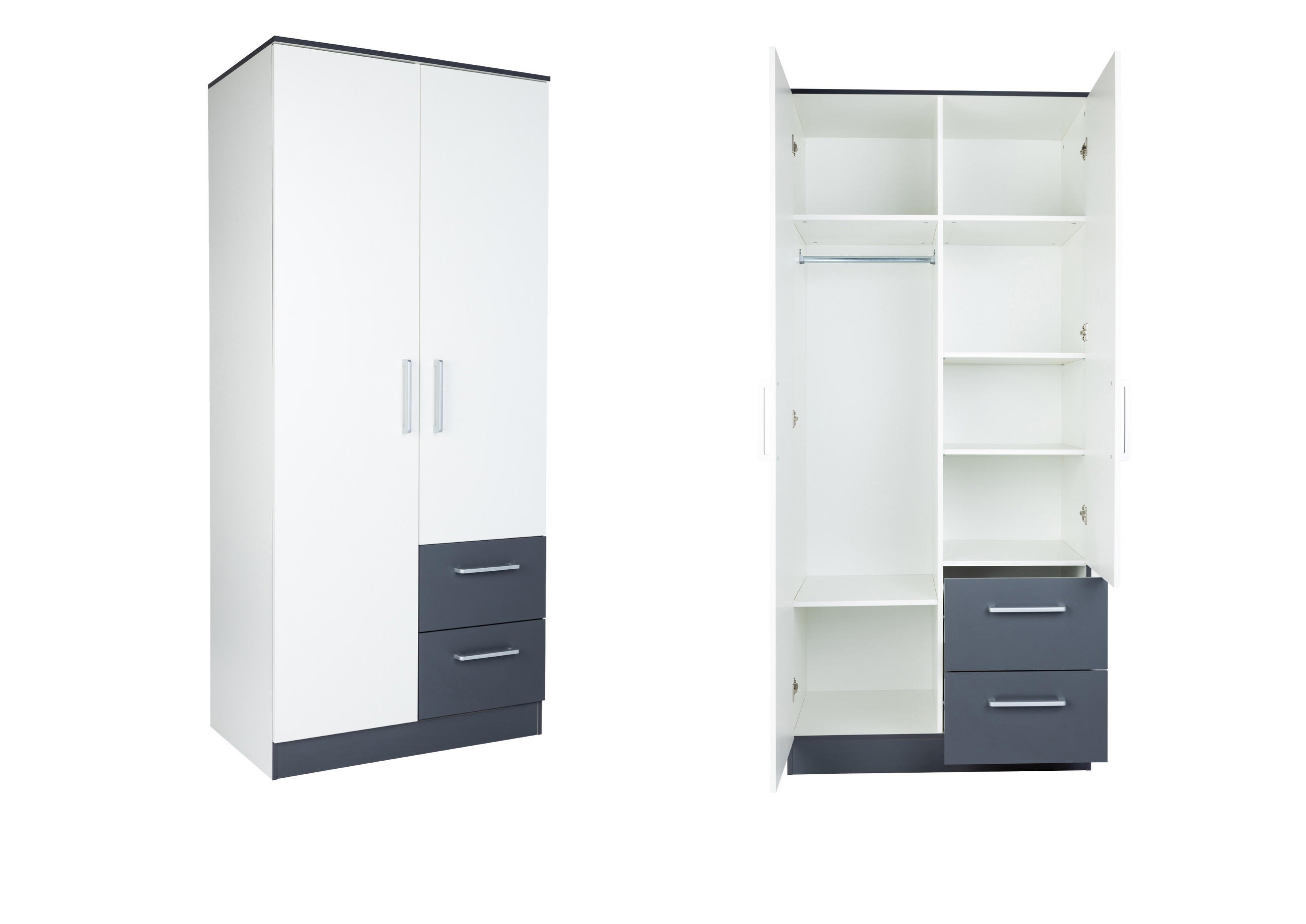 KLEIDERSCHRANK 90/201/54 cm Weiß Anthrazit mit Drehtüren - Anthrazit/Silberfarben, Holzwerkstoff/Kunststoff (90/201/54cm) - arthur berndt