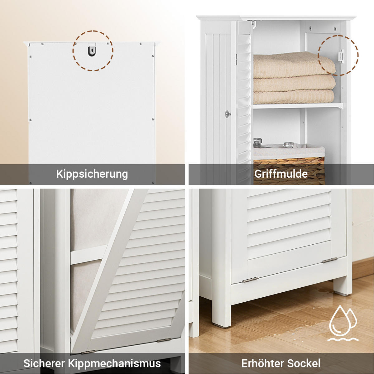 HOCHSCHRANK mit Wäschekorb Weiß, 40x170x38 cm - Weiß, Holz/Holzwerkstoff (40/170/38cm) - SoBuy