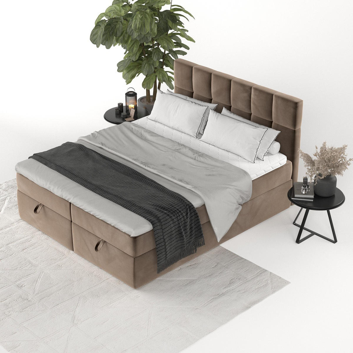 BOXBETT Savio 200/200 cm Braun im Paros Stoff - Schwarz/Braun, Holz/Holzwerkstoff (200/200cm) - AltaBeds