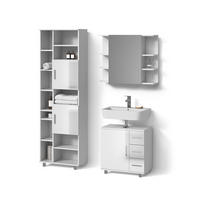 BADMÖBEL-SET Eisak Weiß Hochglanz 3 Teile, mit Hochschrank - Weiß Hochglanz/Weiß, Holzwerkstoff (60/60/33cm) - Livinity®