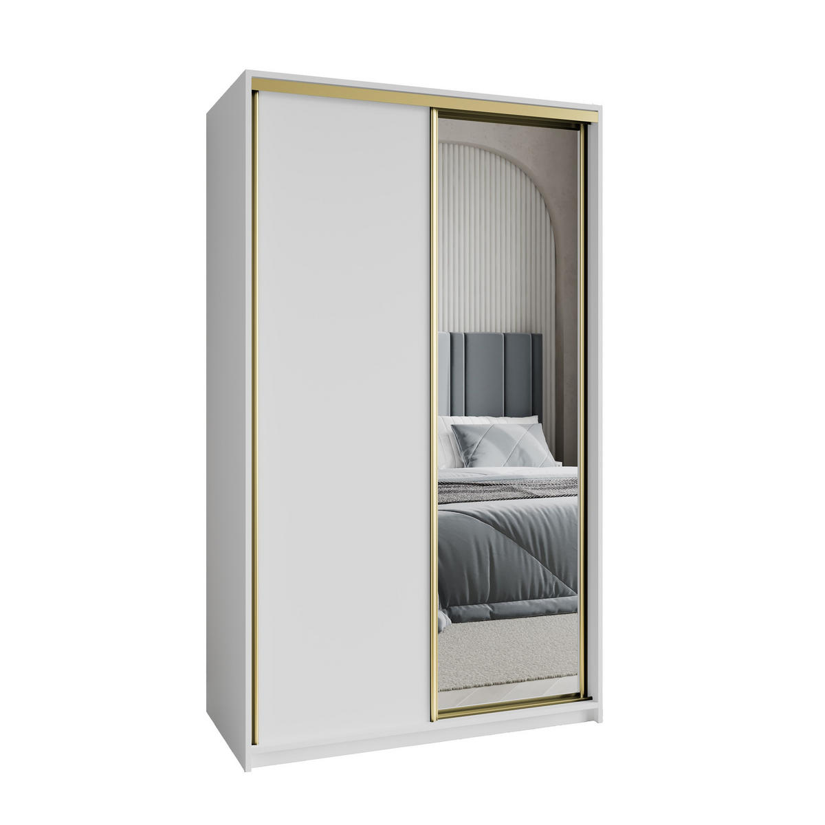 SCHWEBETÜRENSCHRANK TAVI 120/205/60 cm 2-türig mit Spiegel Weiß - Weiß, Holzwerkstoff (120/205/60cm) - MASSENO
