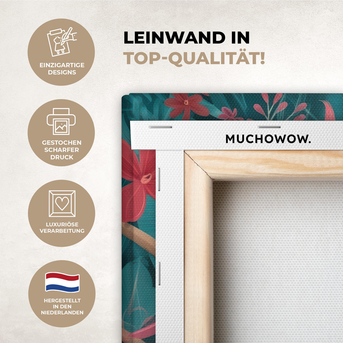 LEINWANDBILD Kakadu - Tropische Blätter - Zweig Deko Schlafzimmer 30x20 cm - Petrol, Textil (30/20cm) - MuchoWow