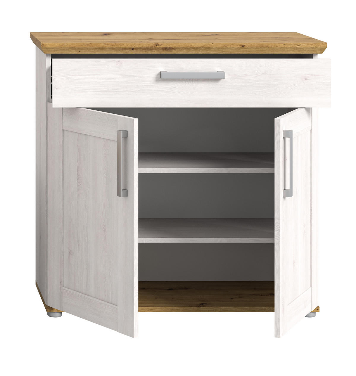 SCHUHSCHRANK weiß Lärche 95 cm, Schuhkommode im Landhaus-Stil - Silberfarben/Weiß, Holzwerkstoff/Kunststoff (95/92/39cm) - Inn.Furn