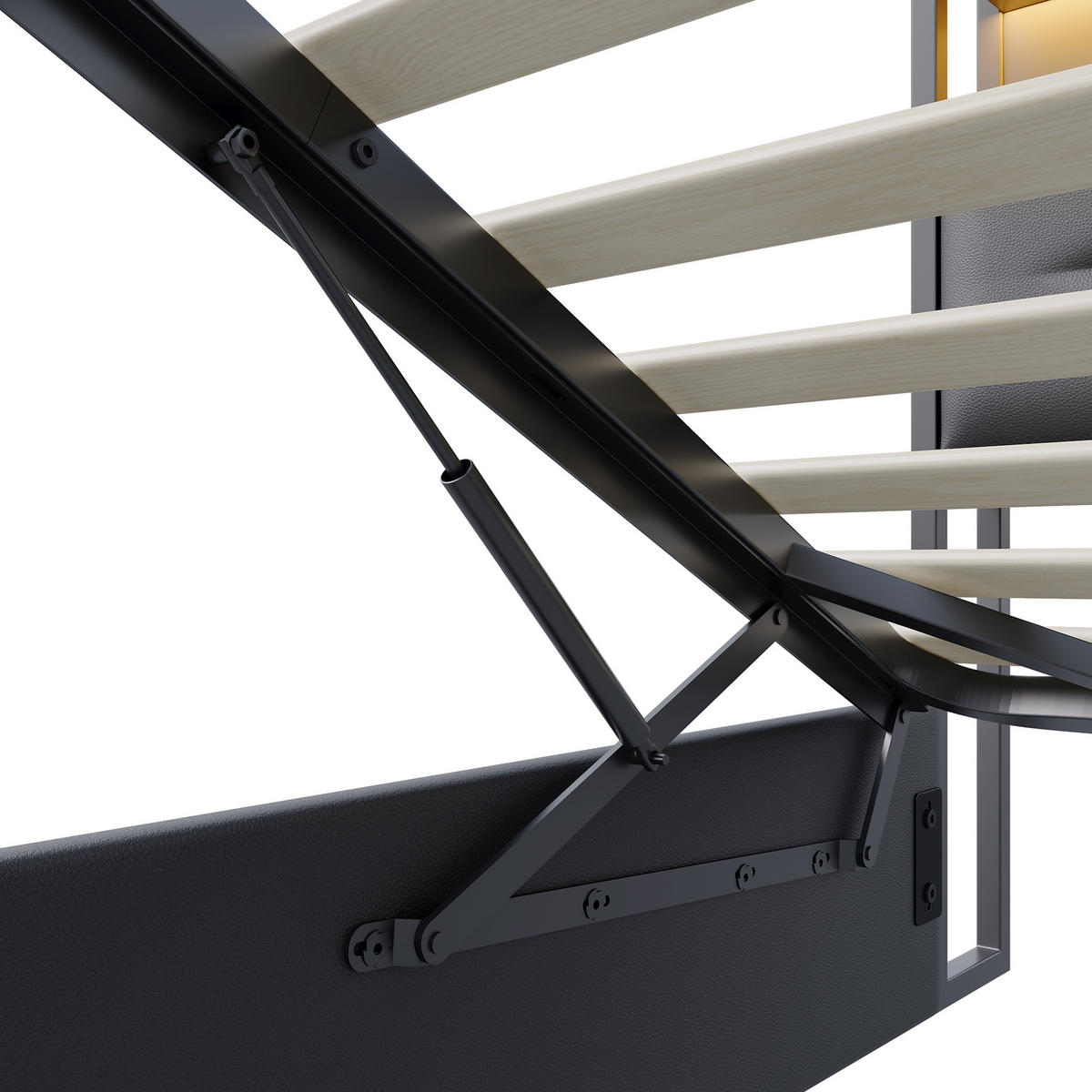 POLSTERBETT 140x190 cm, Stauraumbett mit LED, Schwarzes Kunstleder - Schwarz, Metall (140/190cm)