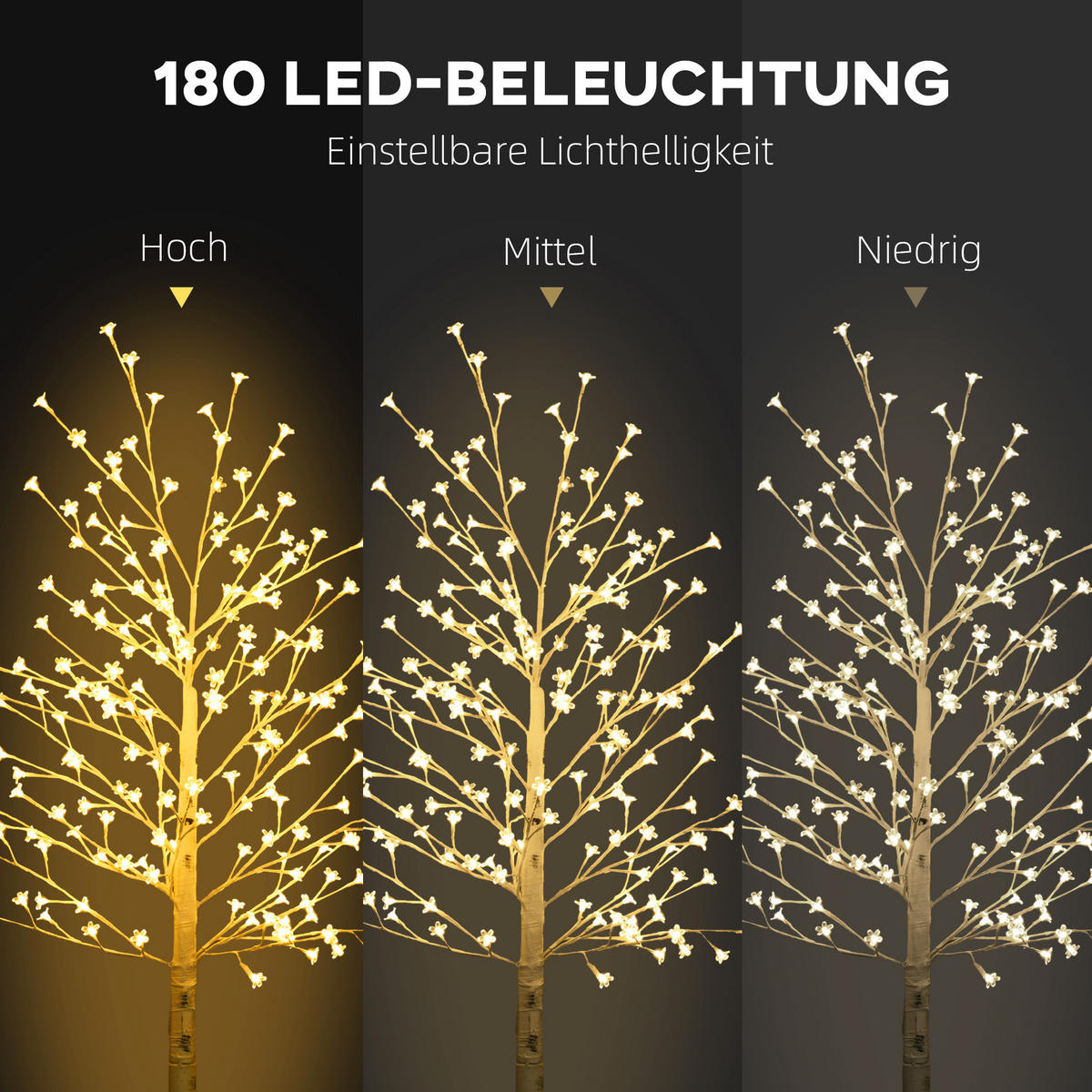 LED Baum, 180 cm Lichterbaum, Kirschbaum mit 180 LEDs, 3 Helligkeitsstufen - Weiß, Kunststoff (180cm) - HOMCOM