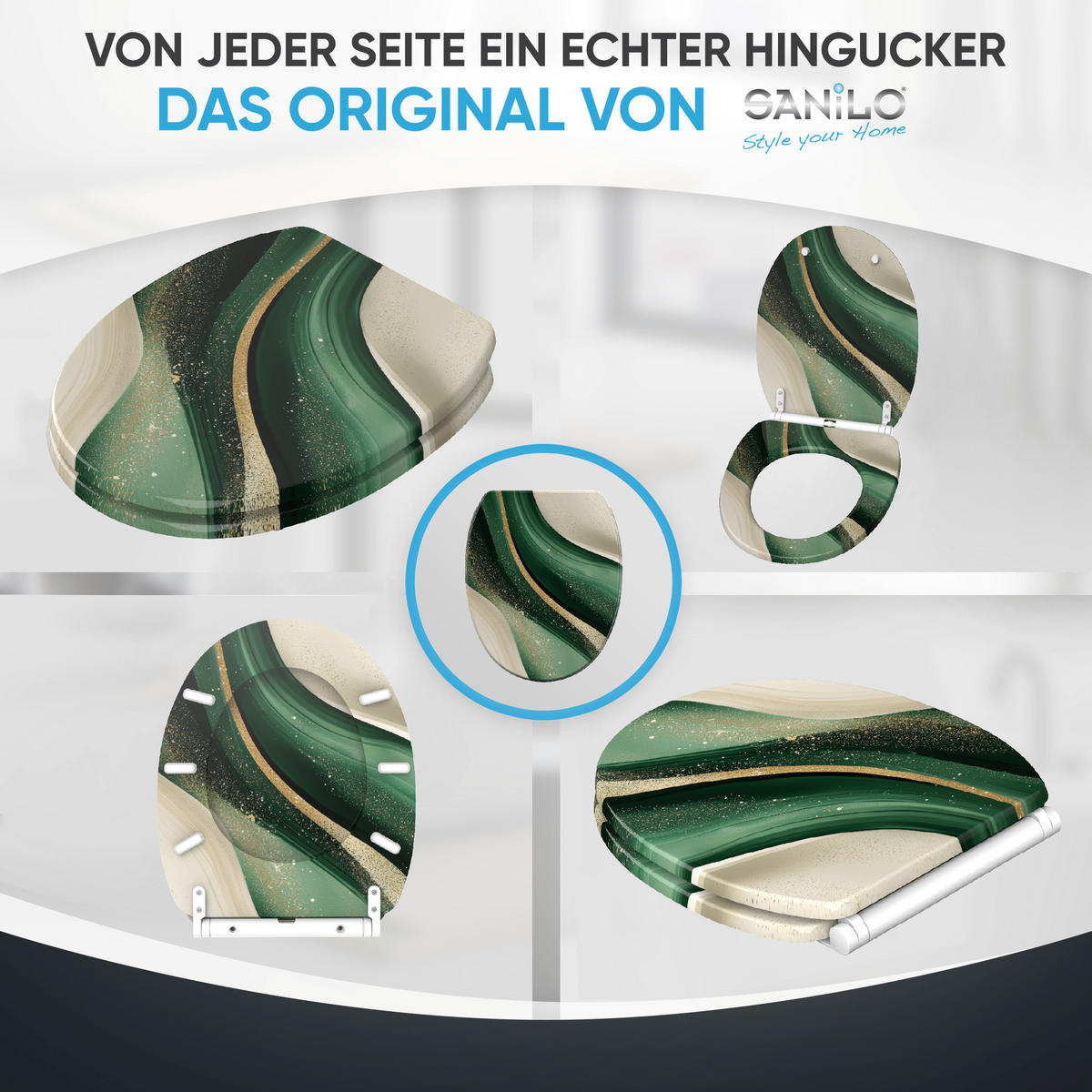 WC-SITZ mit Absenkautomatik & Top Fix Flow - Grün, Holzwerkstoff (37.7/5.5/48cm) - Sanilo