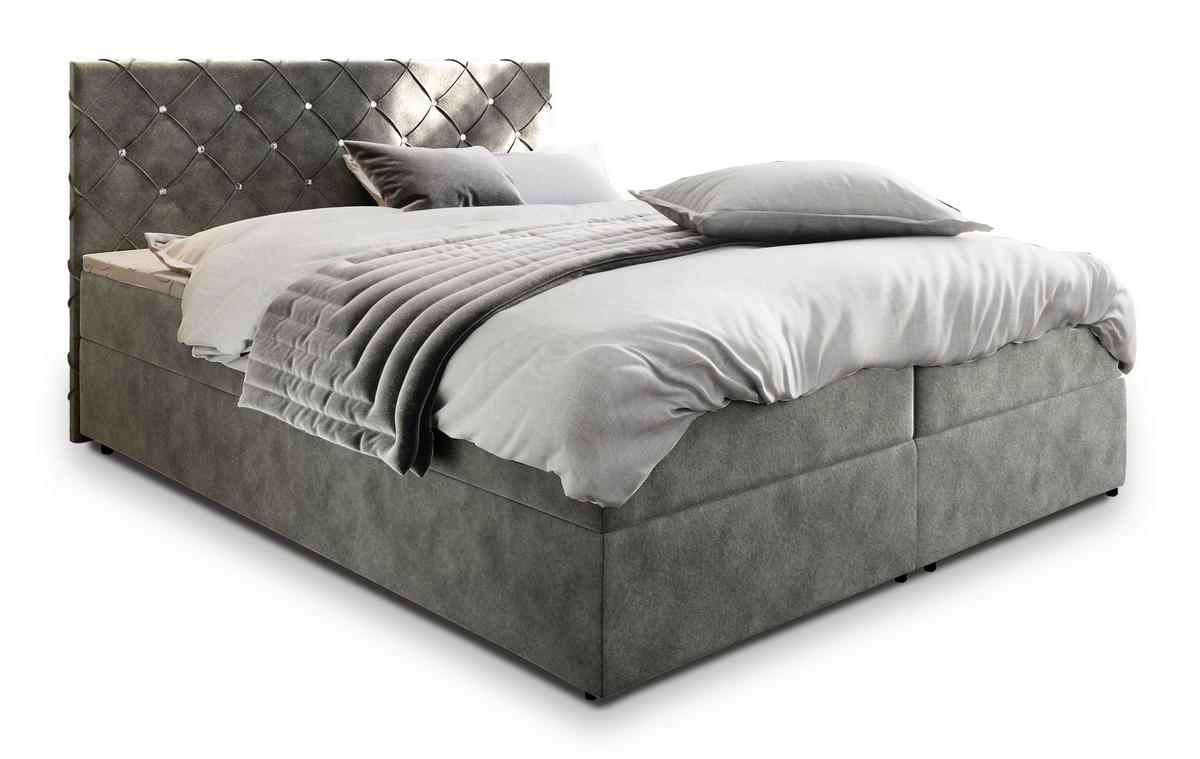 BOXBETT RIVA 180x200 cm mit Matratze und Topper, H2+H3 - Grau - Grau, Holz (180/200cm) - MASSENO