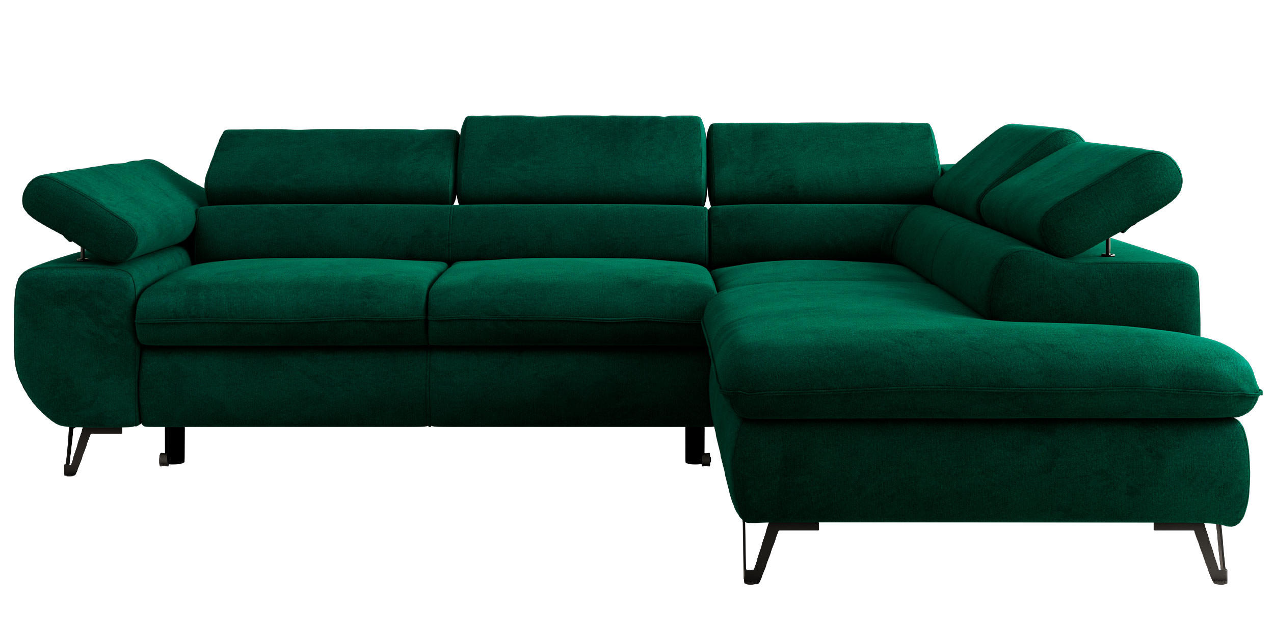 ECKSOFA PABLO L Dunkelgrün Velvet - Rechts Seite mit T25 Topper - Dunkelgrün/Schwarz, Textil/Metall (273/208cm) - MKS