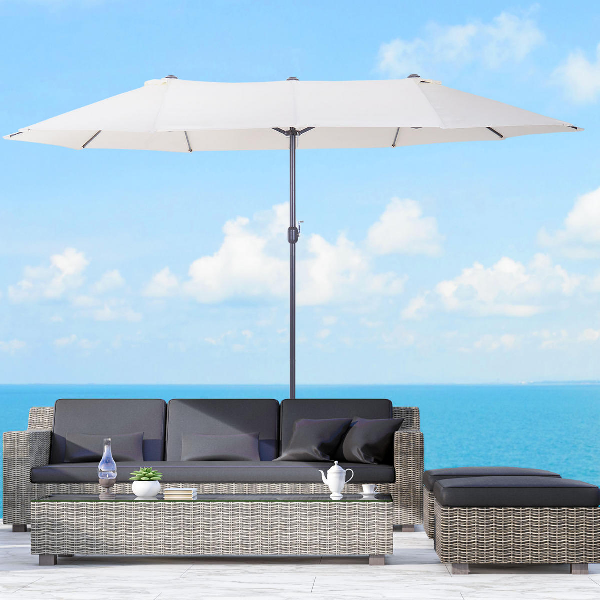 SONNENSCHIRM, Gartenschirm, Marktschirm, Doppelsonnenschirm, Beige, Oval - Beige, Metall (270/460cm) - Outsunny