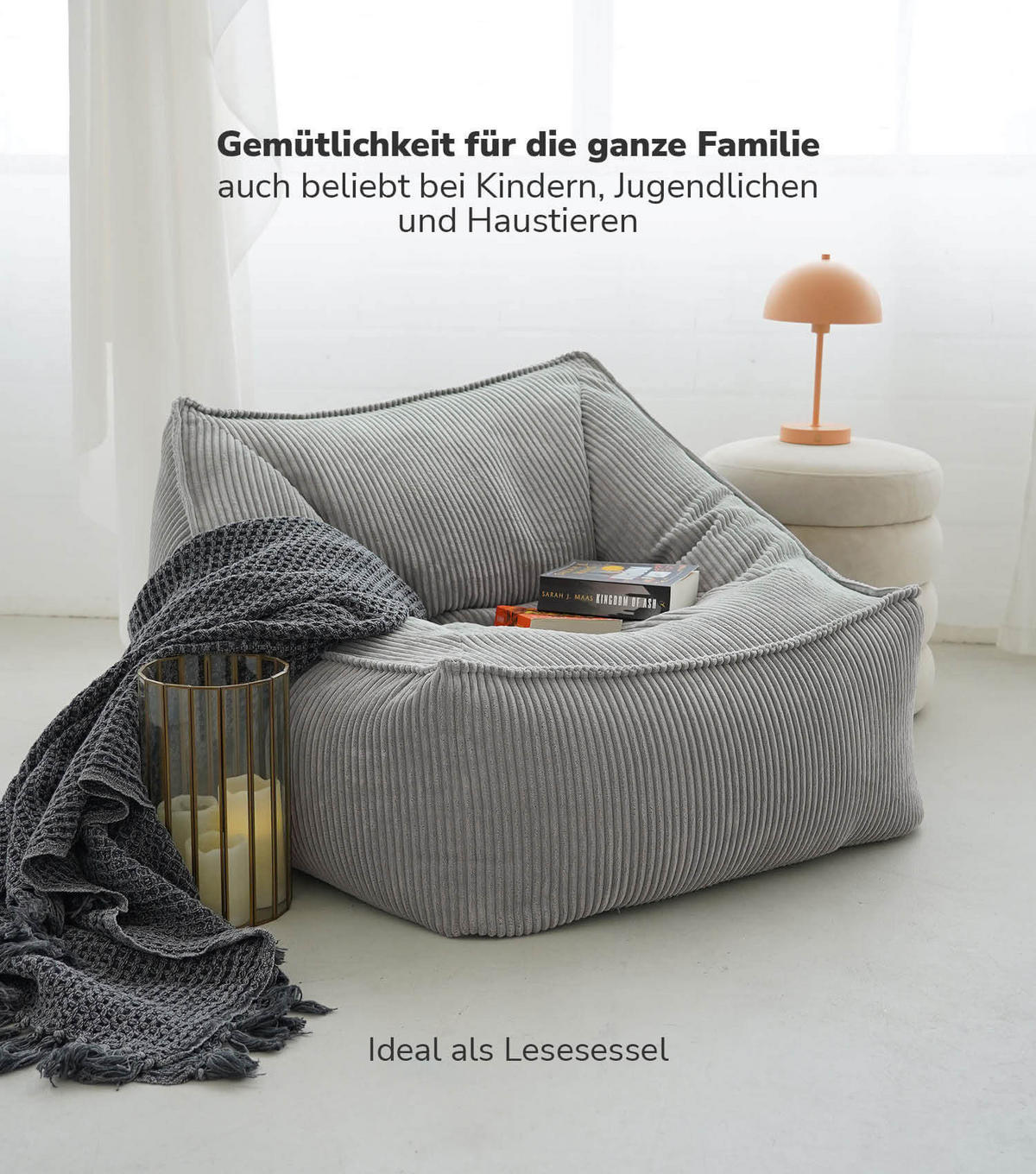 SITZSACK Cord Der Lümmel - Grau, Textil (73/60/83cm) - Mokebo