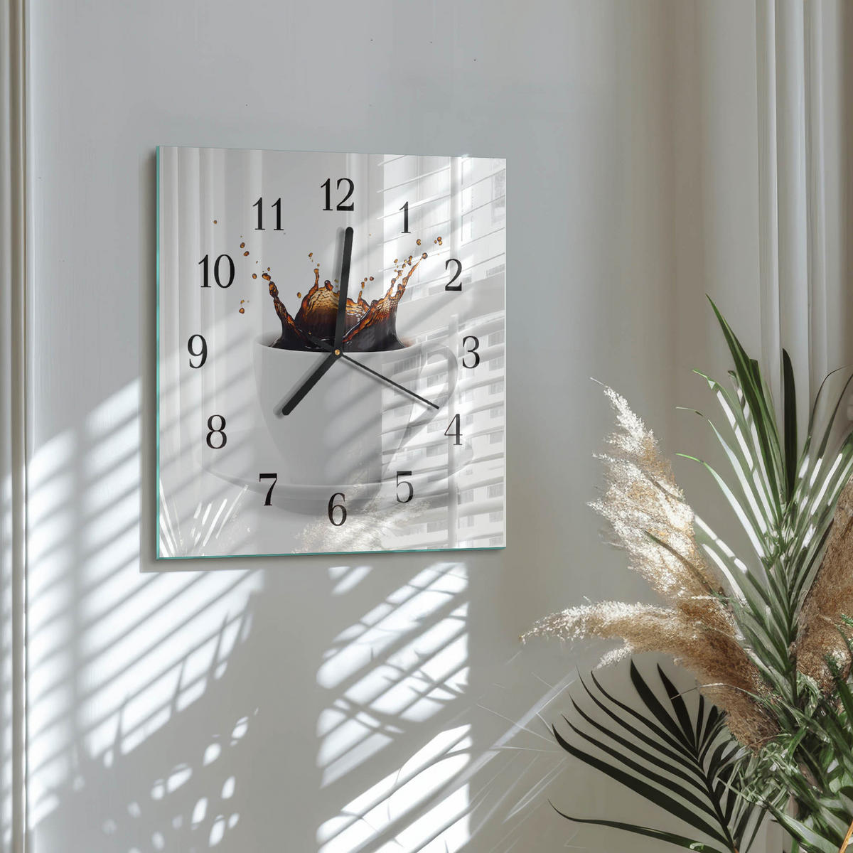 WANDUHR 30x30 cm - Kaffee - Weiß, Glas (30/30/0.4cm) - TULUP
