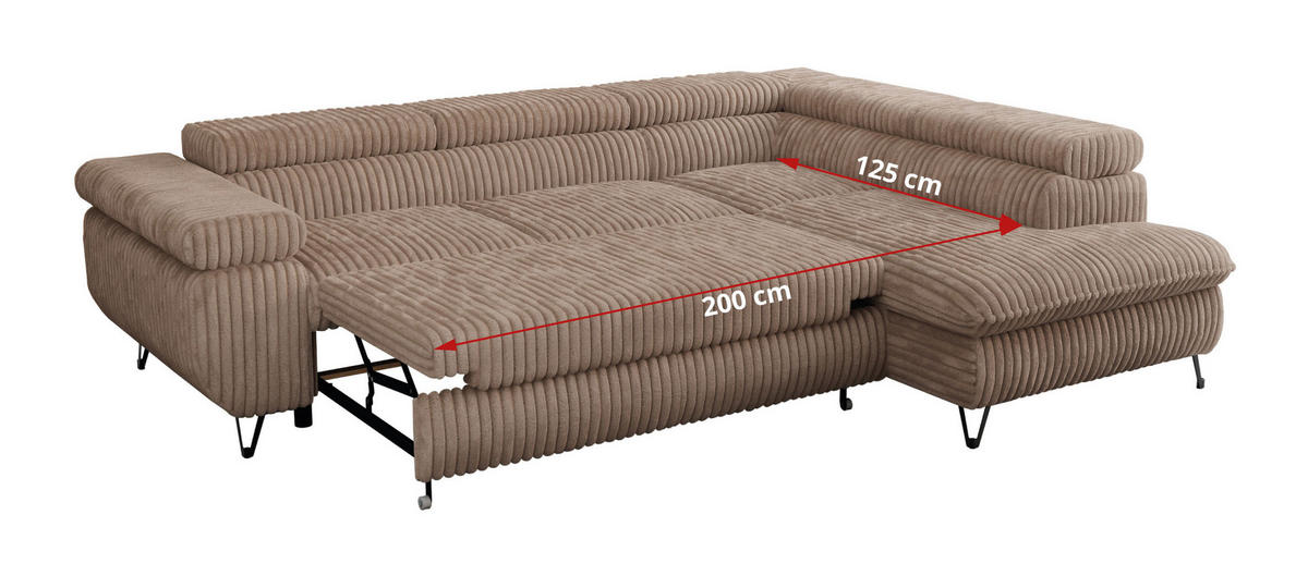 ECKSOFA PETER L Braun Cord - Links Seite - Schwarz/Braun, Textil/Metall (208/273cm) - MKS