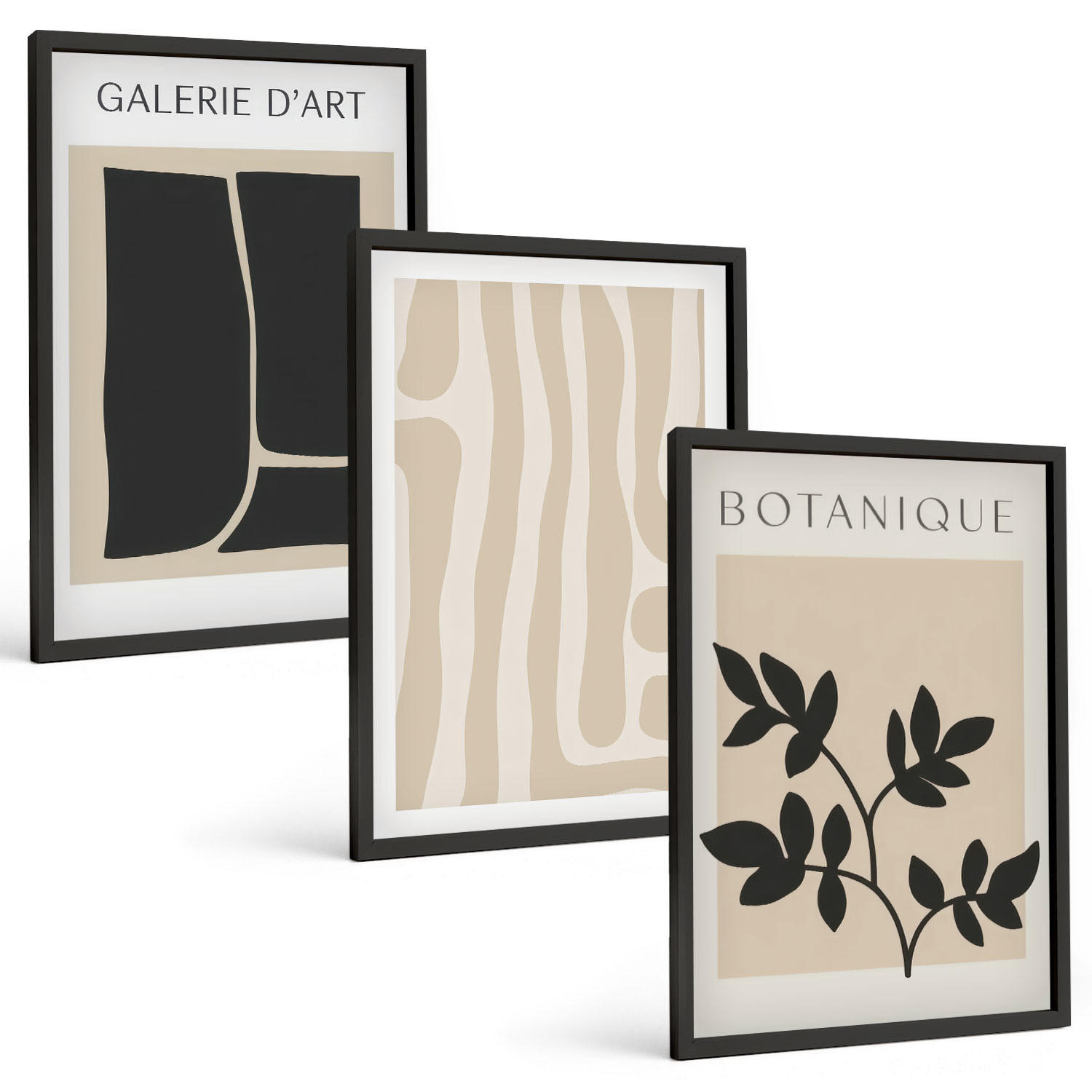 BILDER SET 3er Set - 40x60 cm Schwarzer Rahmen - Abstrakte Pflanzenformen - Schwarz, Kunststoff (40/60cm) - TULUP