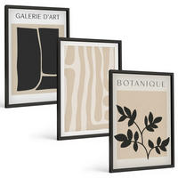 BILDER SET 3er Set - 40x60 cm Schwarzer Rahmen - Abstrakte Pflanzenformen - Schwarz, Kunststoff (40/60cm) - TULUP