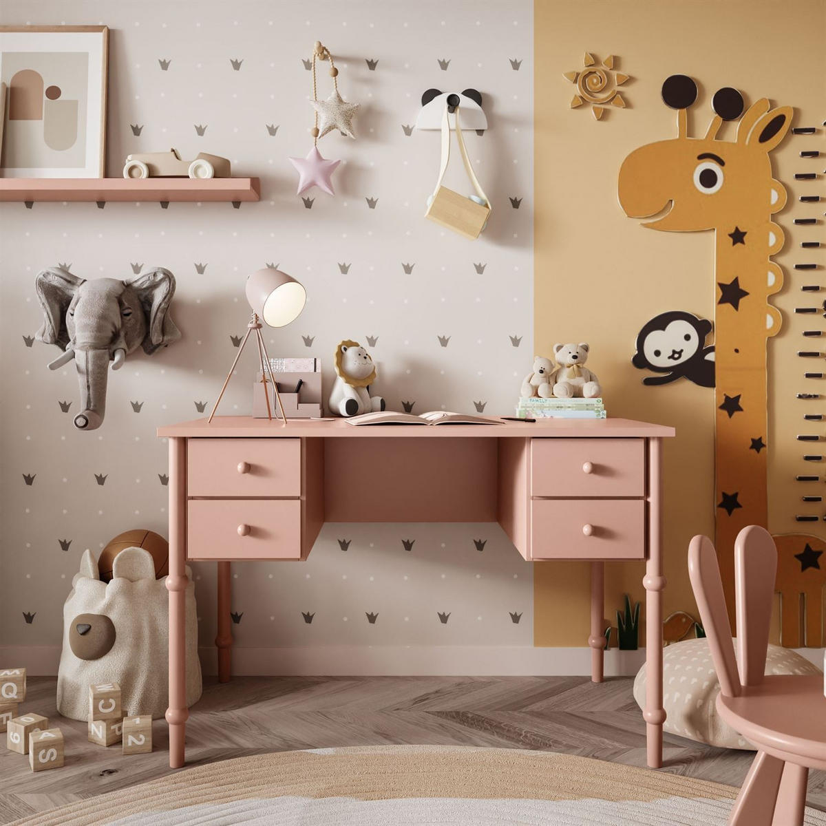 KINDERSCHREIBTISCH BABUSHKA, Natürlich Rosa - Rosa, Holzwerkstoff (113/75/65cm)