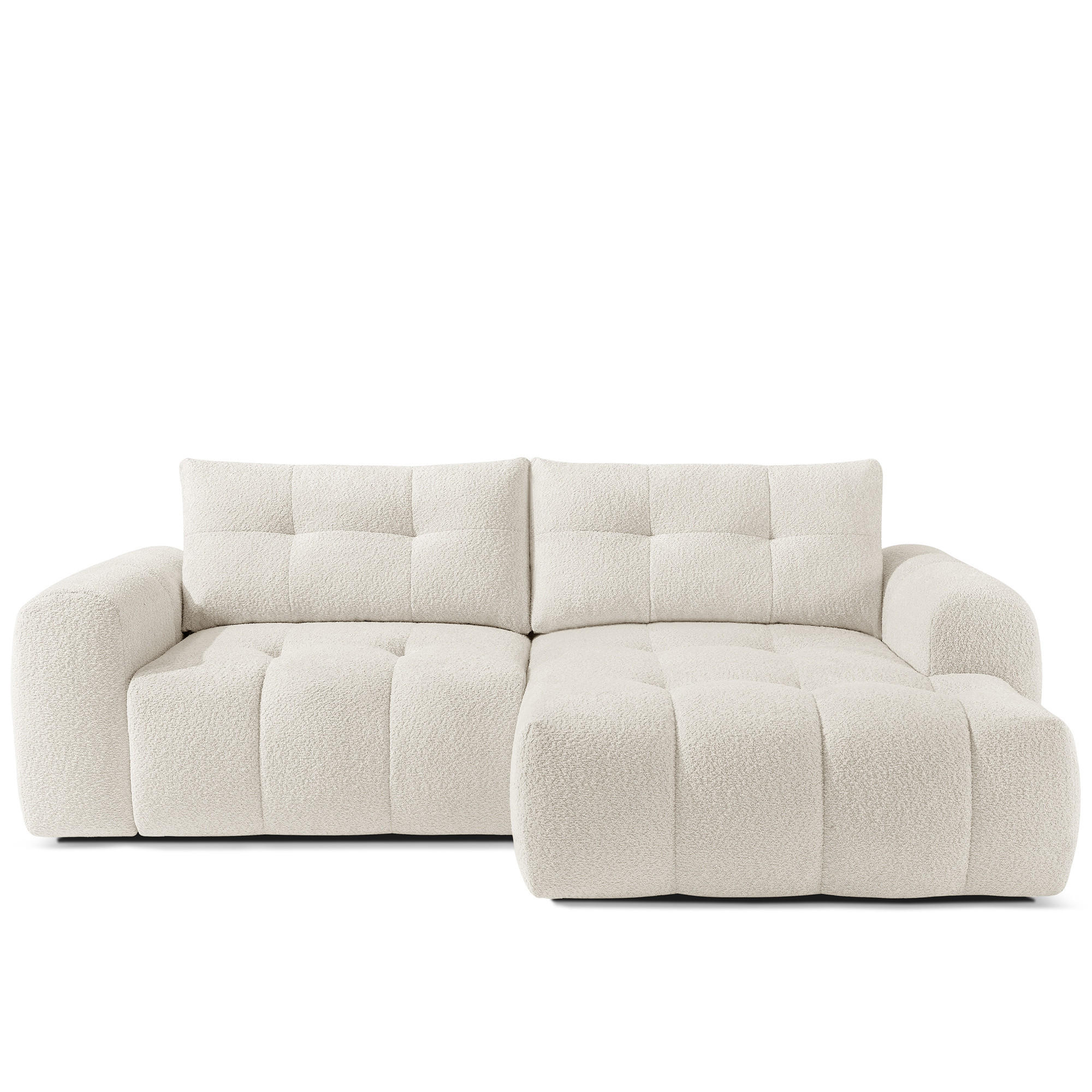 ECKSOFA RECHTS RAVIA, Bouclé, Weiß - Weiß, Holz/Textil (256/104cm) - KONSIMO®
