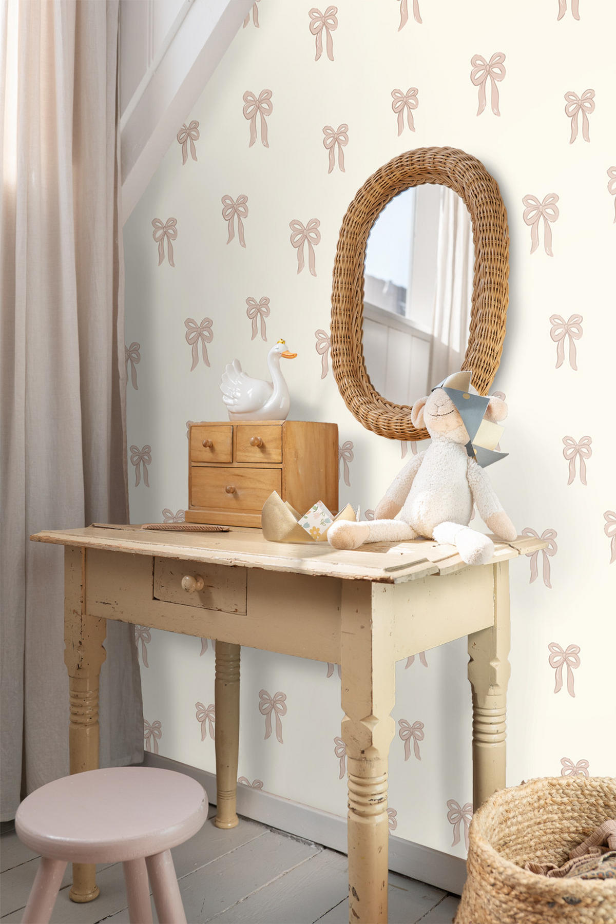 TAPETE kleine Schleifen 50 x 900 cm - Pink, Papier (50/0.1cm) - ESTAhome