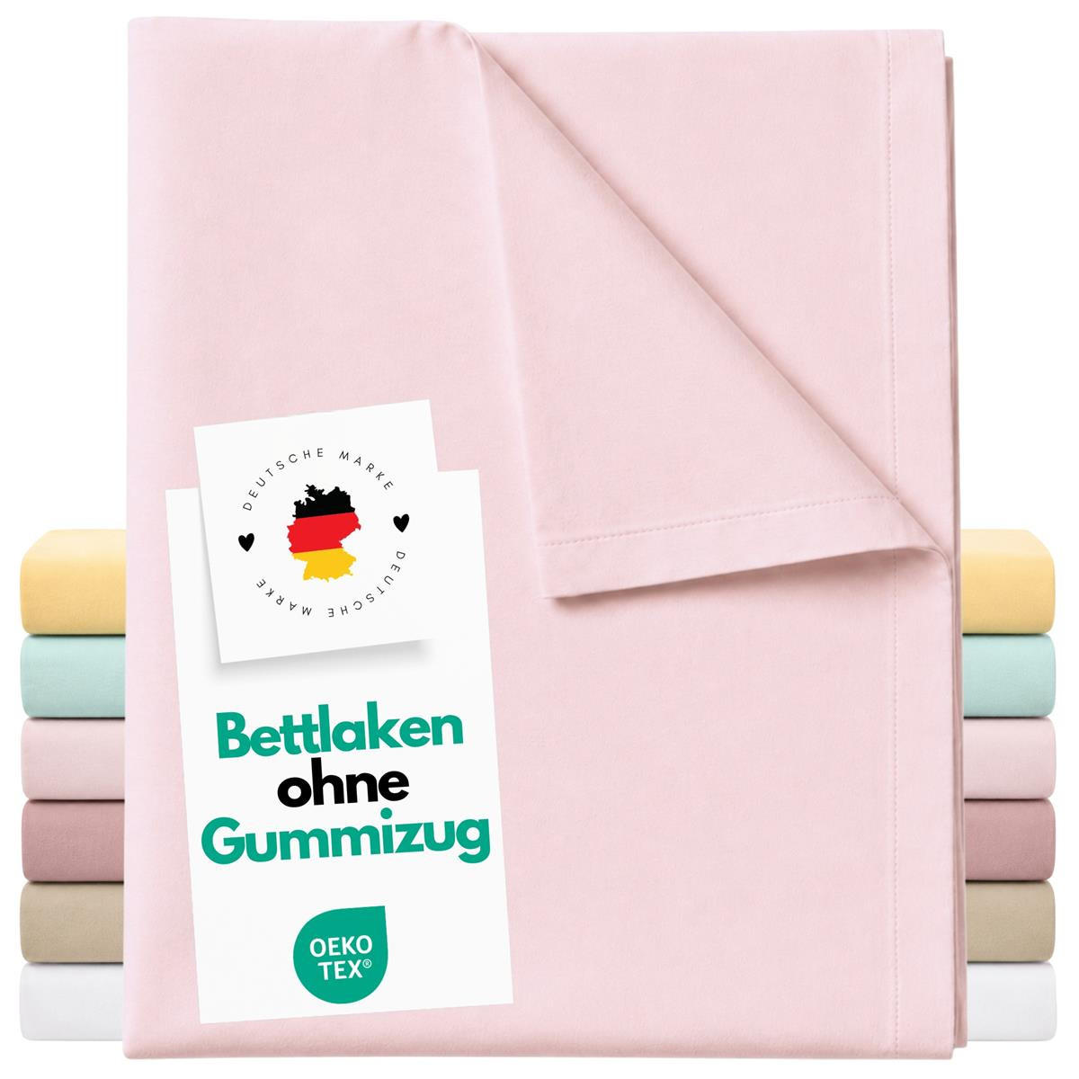 BETTTLAKEN ohne Gummizug 140x250 cm, Betttuch aus 100% Baumwolle, Vielseitig verwendbares Haustuch - Rosa - Rosa, Textil (140/250cm) - Carpe Sonno