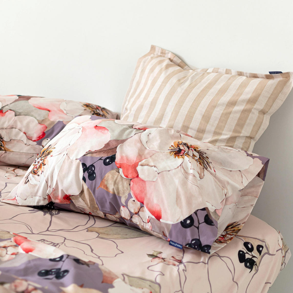 KISSENBEZUG white peonies 80x80 cm mehrfarbig - Multicolor, Textil (80/80cm) - Happy Friday