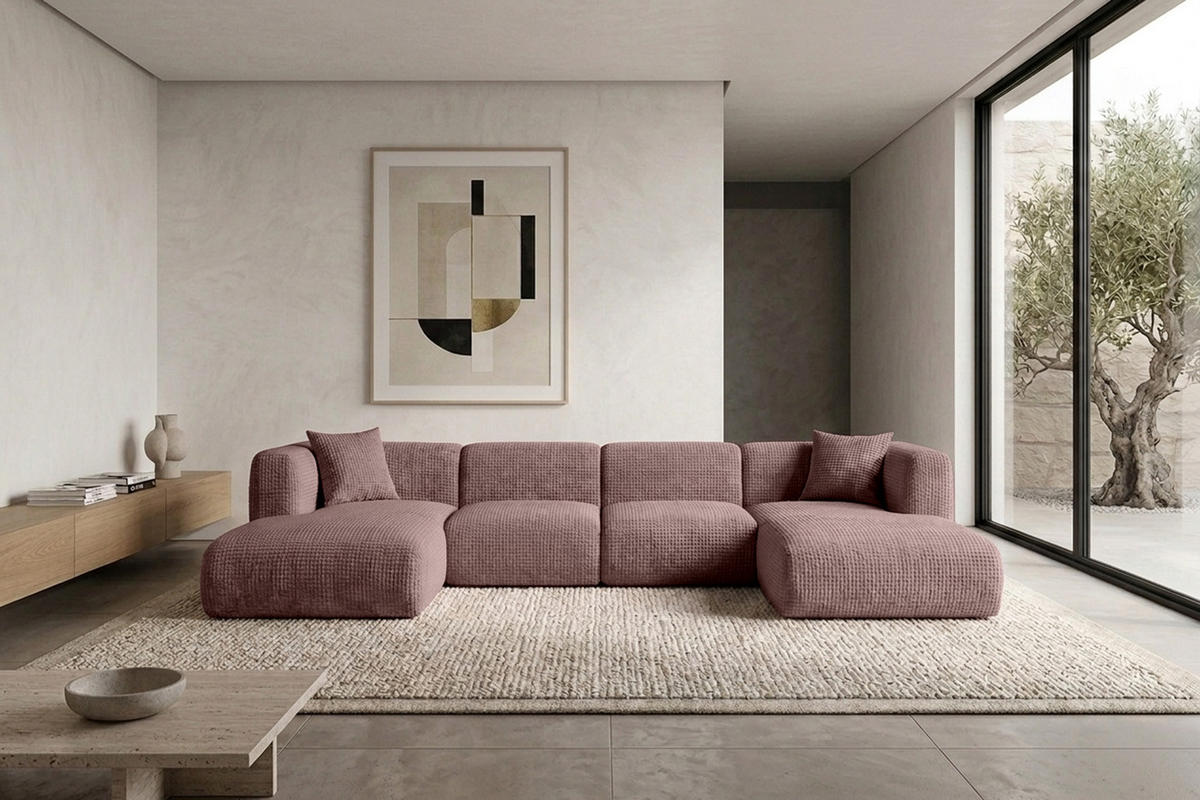 ECKSOFA U-Form, Chenille-Stoff Cremona, Taupe, GRETA - Taupe, Holz (408/70/179cm) - Kaiser Möbel