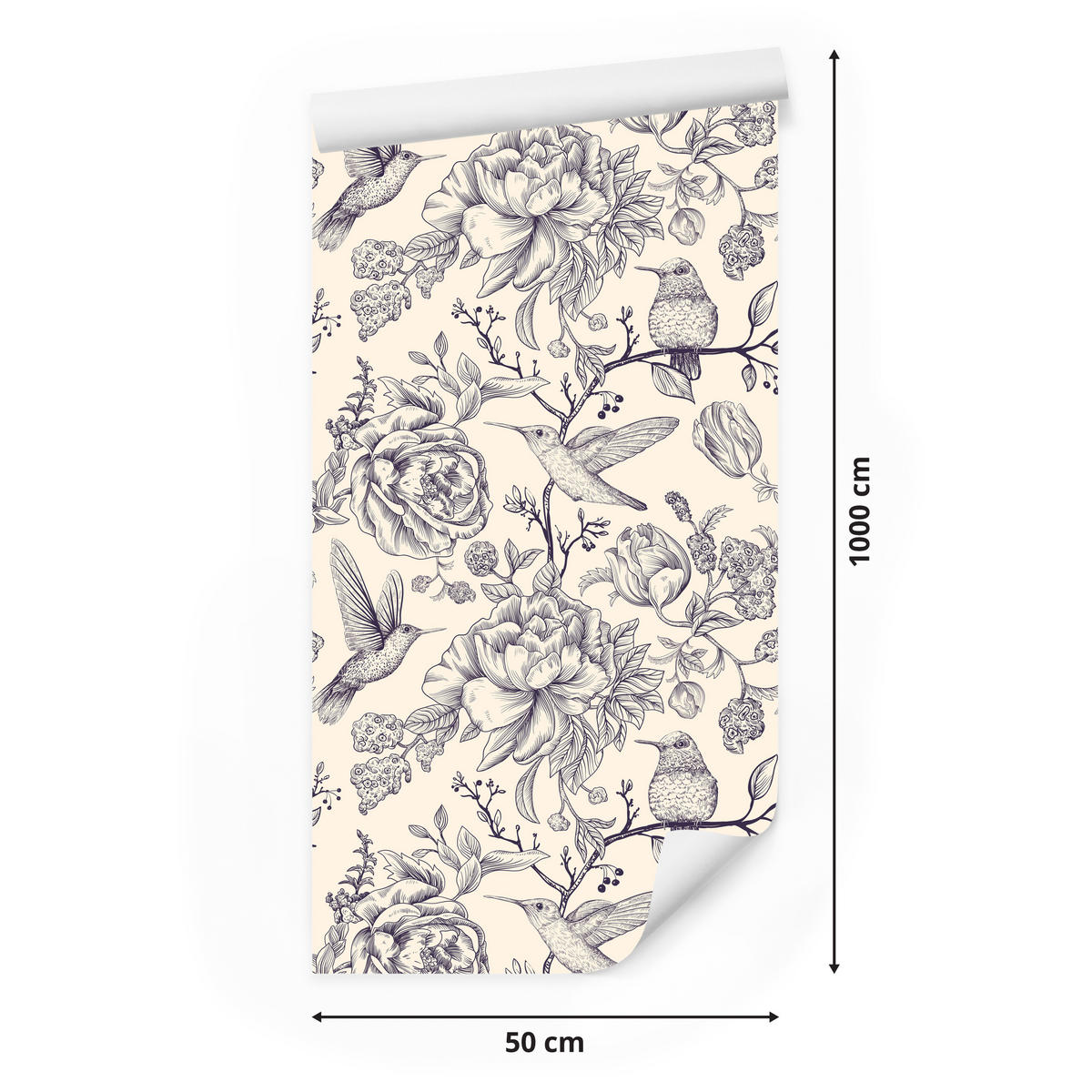 VLIESTAPETE Kolibris und Blüten – Grau, Creme – 50x1000 cm - Creme/Grau, Papier (50/1000cm) - Muralo