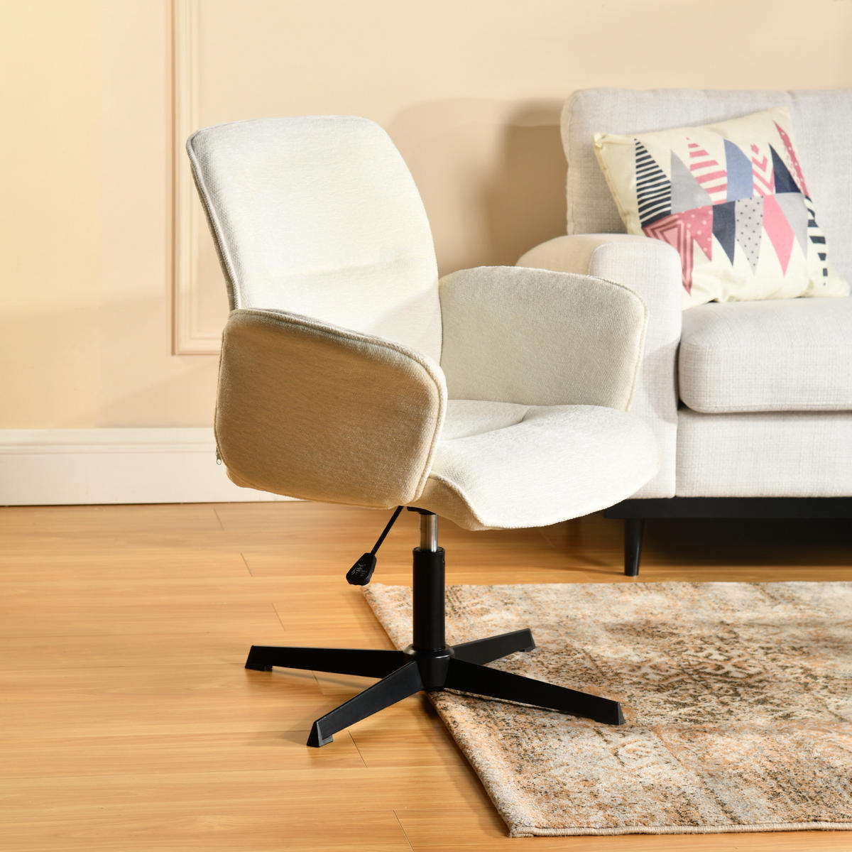 DREHSTUHL Beige Schwarz - Beige/Weiß, Metall (59.5/93/61.5cm) - Urban Meuble