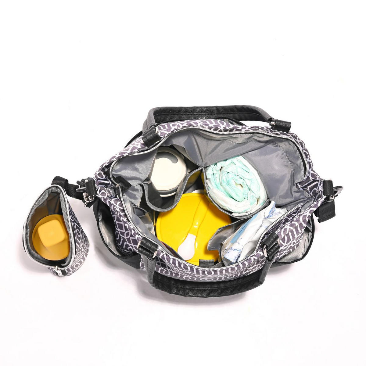 WICKELTASCHE Laura schwarz Wickelunterlage, 2 Außentaschen, Reißverschluss, Schultergurt - Schwarz, Textil (11/57/38cm) - Lorelli