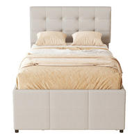 POLSTERBETT 90/200 cm Beige aus Leinen mit Ausziehbett - Beige, Textil (90/200cm) - OKMYHOME
