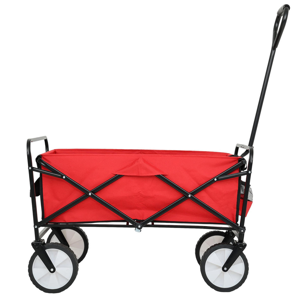 CĂRUCIOR DIN LEMN TIP VAGON, se poate strânge, cu capacitate de încărcare de 110 kg - roșu, material textil (50/59/50cm) - RAUMHIRSCH FURNITURE