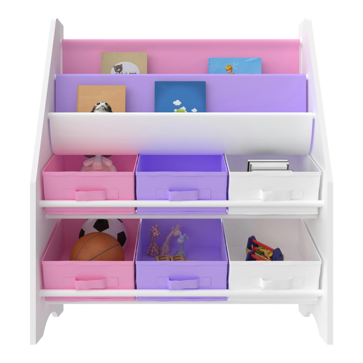 KINDERREGAL Ponteceso - Lila/Weiß, Holzwerkstoff/Textil (62/74/26.5cm) - [en.casa]