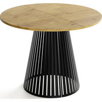 ESSTISCH Naro rund ausziehbar mit Schwarzem Lamellen-Metallgestell, Braun 120-200/120/76 cm - Eichefarben/Schwarz, Holzwerkstoff/Metall (120/120/76cm) - WFL GROUP