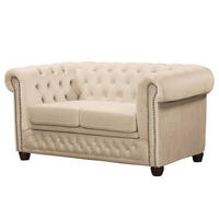 2-SITZER SOFA - Buchefarben/Creme, Buchenholz/Textil (148/72/86cm) - home24