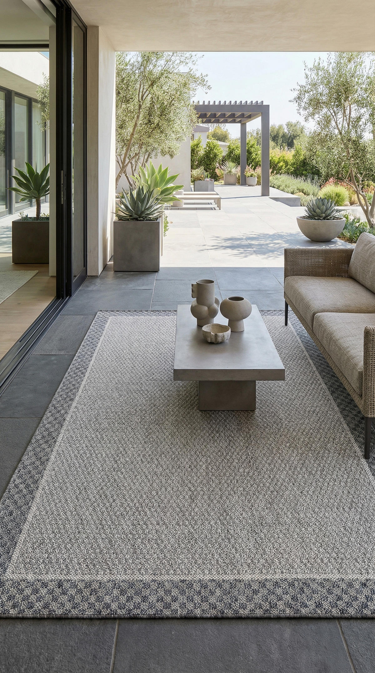 TEPPICH Outdoor Flachgewebe Bordüre Polypropylen Balkon Creme Rechteckig 120x170 - Beige, Textil (120/170cm) - KADIMA DESIGN