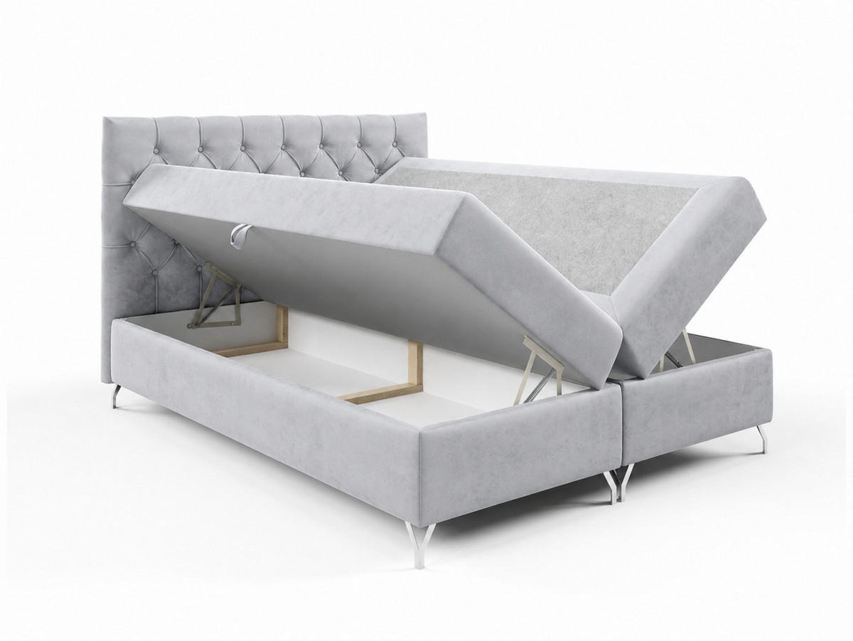 BOXBETT mit Stauraum und Topper Stahlgrau 120x200 cm - Grau, Textil (120/200cm) - Home Collective