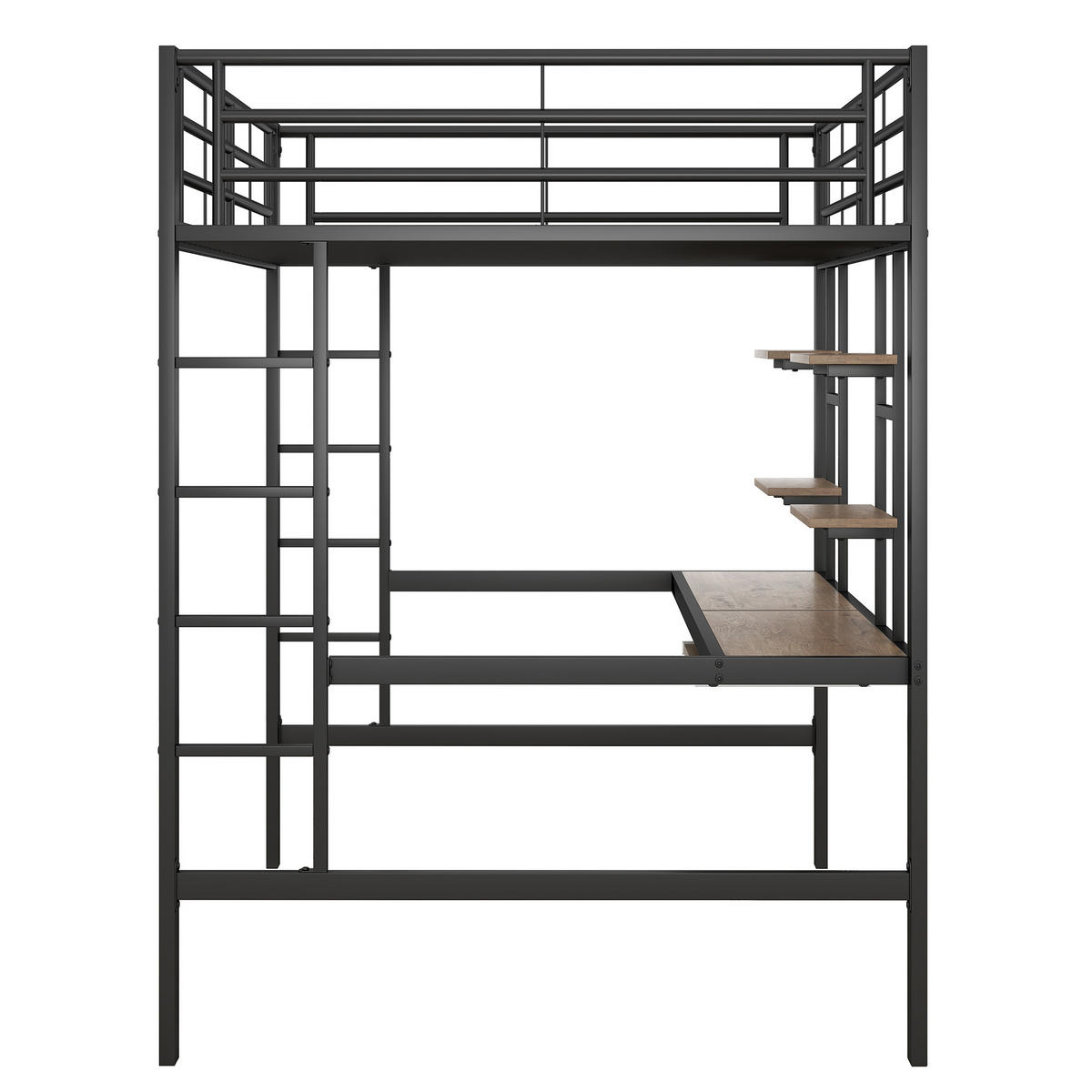 HOCHBETT 140/200 cm in Schwarz mit Schreibtisch und 2 Regalen - Schwarz, Holz/Metall (140/200cm) - STILVORA