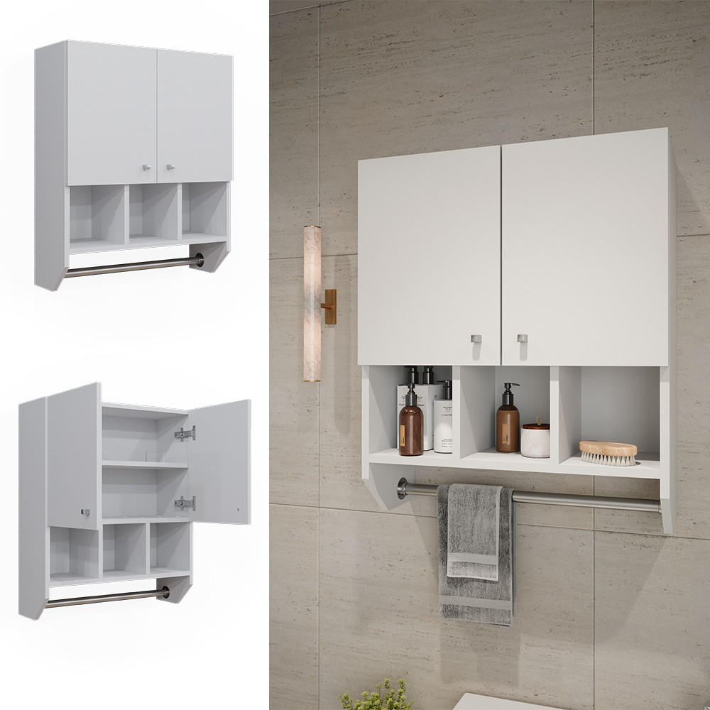 BADSCHRANK Fynn Weiß 59.2 x 70.5 cm Hängeschrank mit 2 Türen - Weiß, Holzwerkstoff (59.2/70.5/22cm) - Vicco