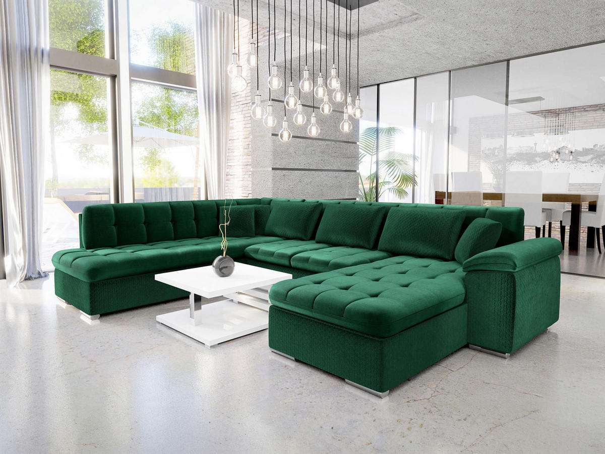 WOHNLANDSCHAFT Niko Bis Premium, Seite: Rechts - Smaragdgrün, Holz/Textil (348/76/205cm) - MIRJAN24