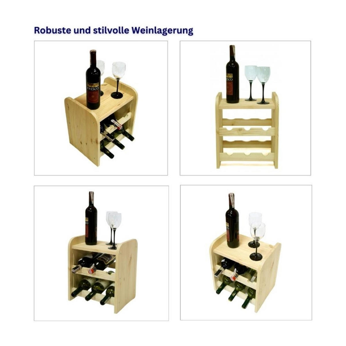 WEINREGAL Pinotwine C 36x34,4x26,5 cm 6 Flaschen Massives Kiefernholz Natur Unbehandelt - Naturfarben, Holz (34.4/36/26.5cm) - PROREGAL