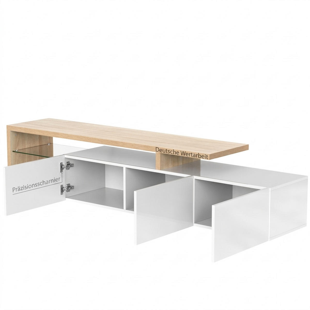 TV-SCHRANK 197.5/39/42 cm Weiß mit LED-Beleuchtung und 3 Türen - Weiß, Holzwerkstoff (197.5/42/39cm) - Oxeza