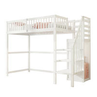 HOCHBETT 90/200 cm Weiß aus Holz mit Treppe und Kleiderschrank - Weiß, Holzwerkstoff (90/200cm) - OKWISH