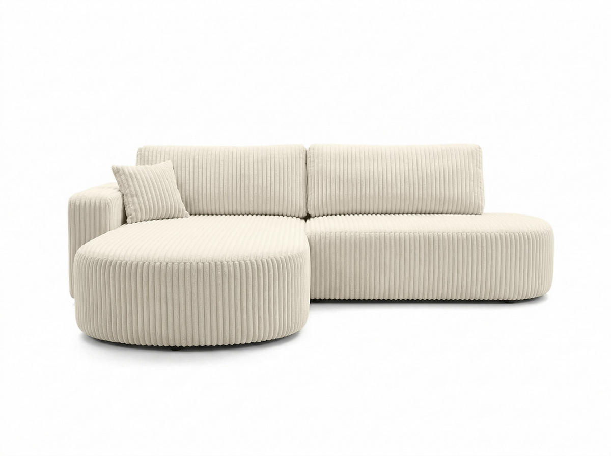 ECKSOFA Mit Schlaffunktion Und Bettkasten, Cordstoff Tilia, Ecru, Links, ROUND ONE OPEN XL - Ecru, Holz (262/175cm) - Kaiser Möbel