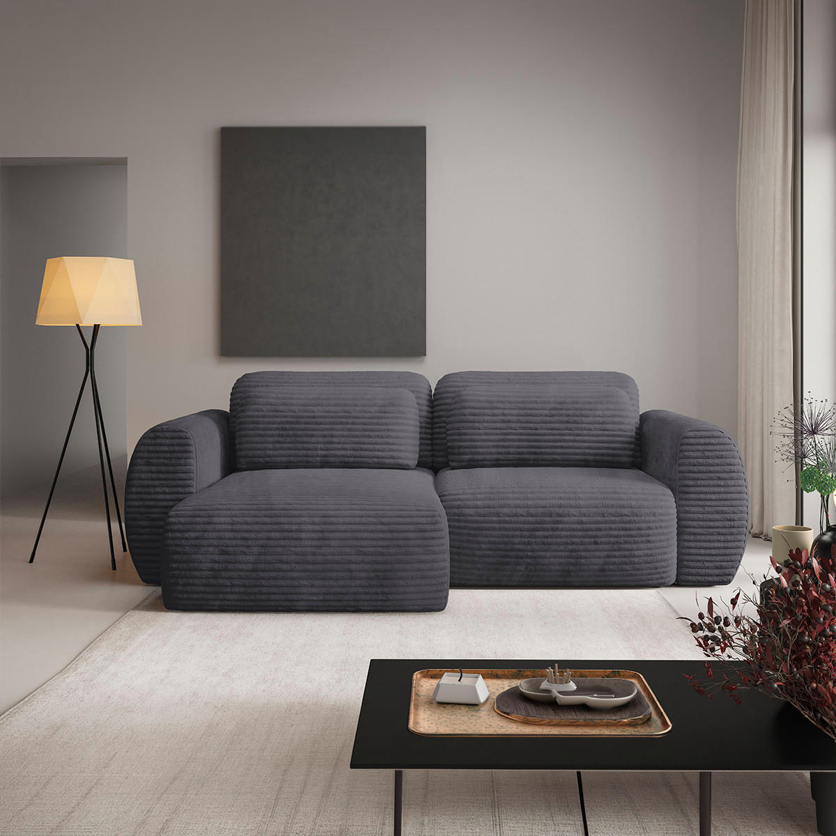 ECKSOFA Camilla 3 Sitzplätze Dunkelgrau - Grau, Holz (270/165cm) - Petits-meubles