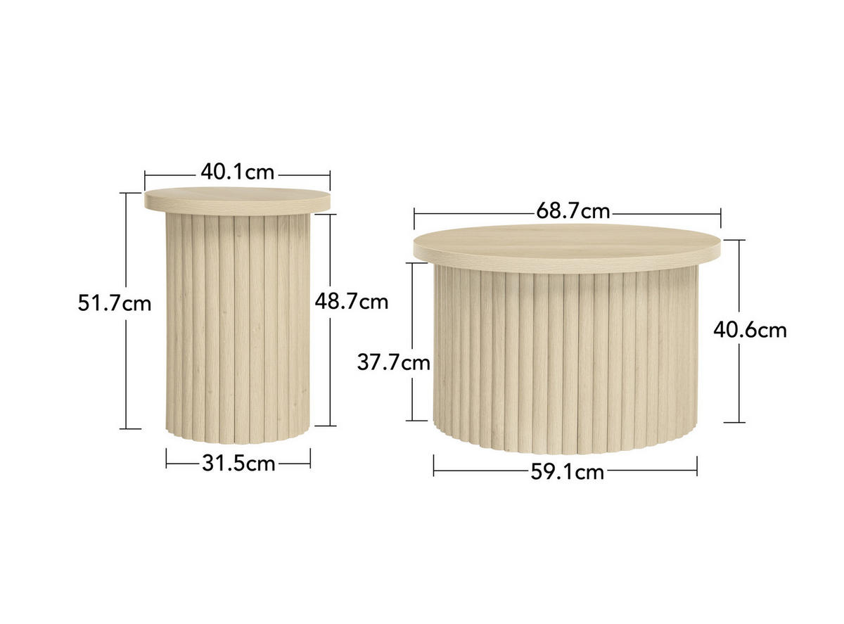COUCHTISCH aus MDF Ø68,7x40,6/Ø40,1x51,7 cm in Natur 2er-Set - Naturfarben, Holzwerkstoff (68.7/68.7/40.6cm) - Modfu