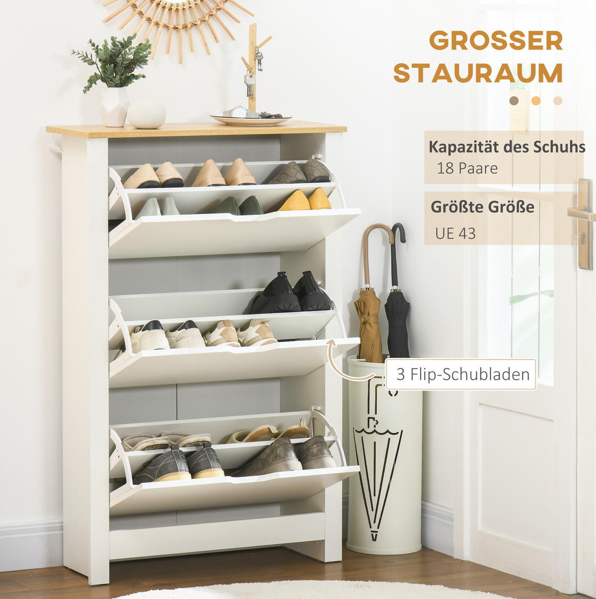 SCHUHSCHRANK 72/112/26 cm Weiß aus Holzwerkstoff mit 3 Klappen - Weiß, Holzwerkstoff (72/112/26cm) - OKMYHOME
