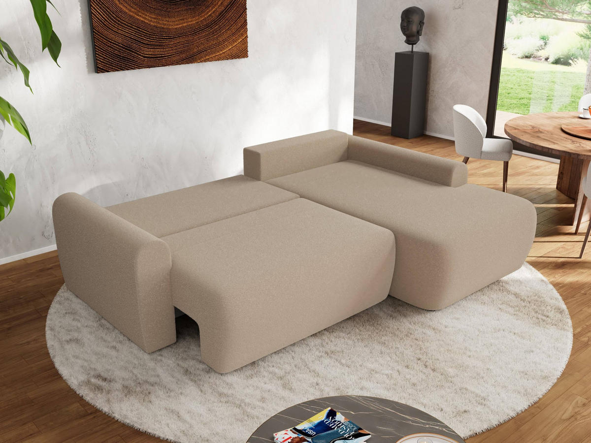 ECKSCHLAFSOFA CUBO L Hellbraun Boucle - rechts - Schwarz/Braun, Kunststoff/Textil (187/273cm) - MKS