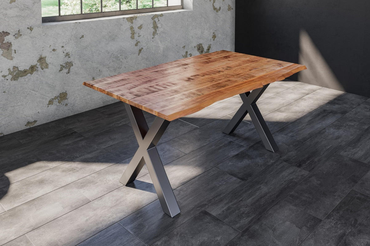 ESSTISCH DORA X - Beige/Silberfarben, Holz/Metall (80/120/77cm) - SAM
