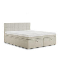 BOXBETT 140/200 cm Gotu S, in Beige, Matratze, gepolstertes Kopfteil, Bettkasten, H3 = fest - Beige/Schwarz, Holz/Holzwerkstoff (140/200cm) - Maison de Reve